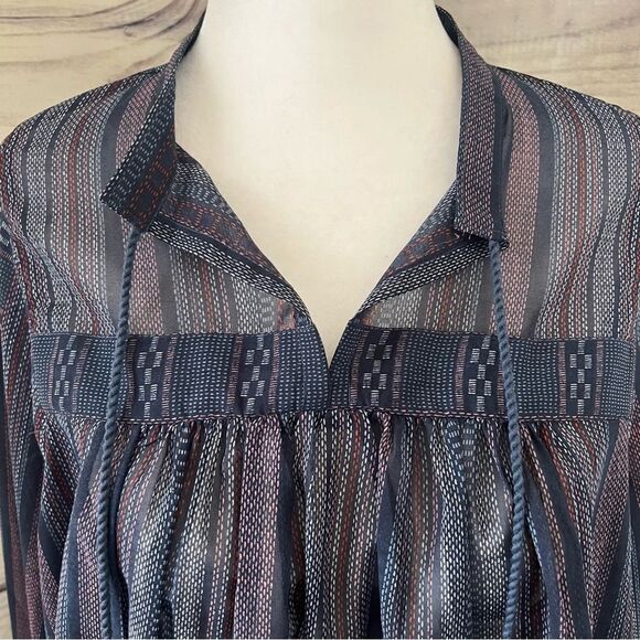 Lucky Brand Blue Striped Boho Balloon Sleeve Peasant Blouse - Picture 7 of 12